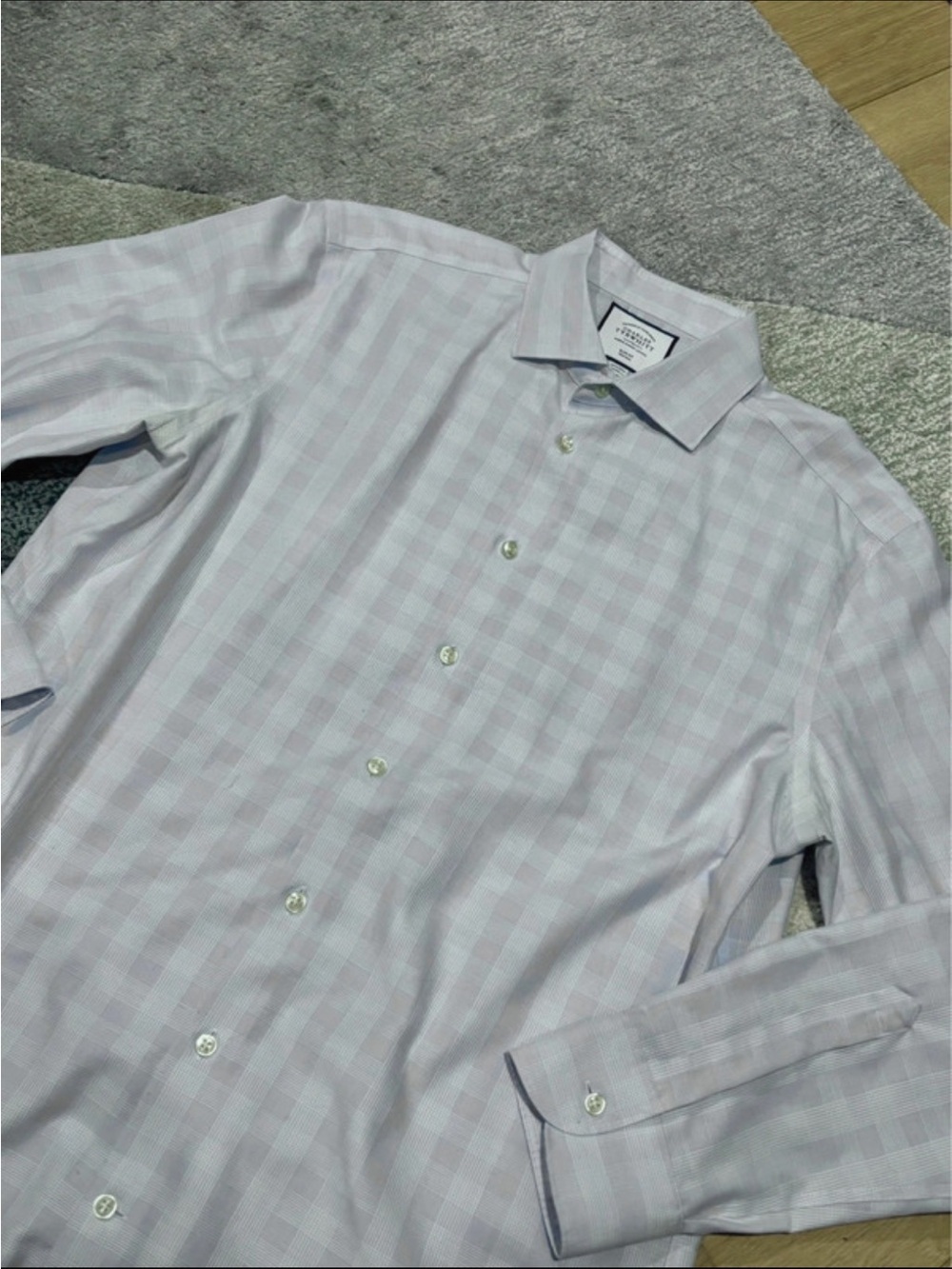 Charles Tyrwhitt Men’s Dress Shirt Slim Fit Non Iron 16.5/35 Blue White Check